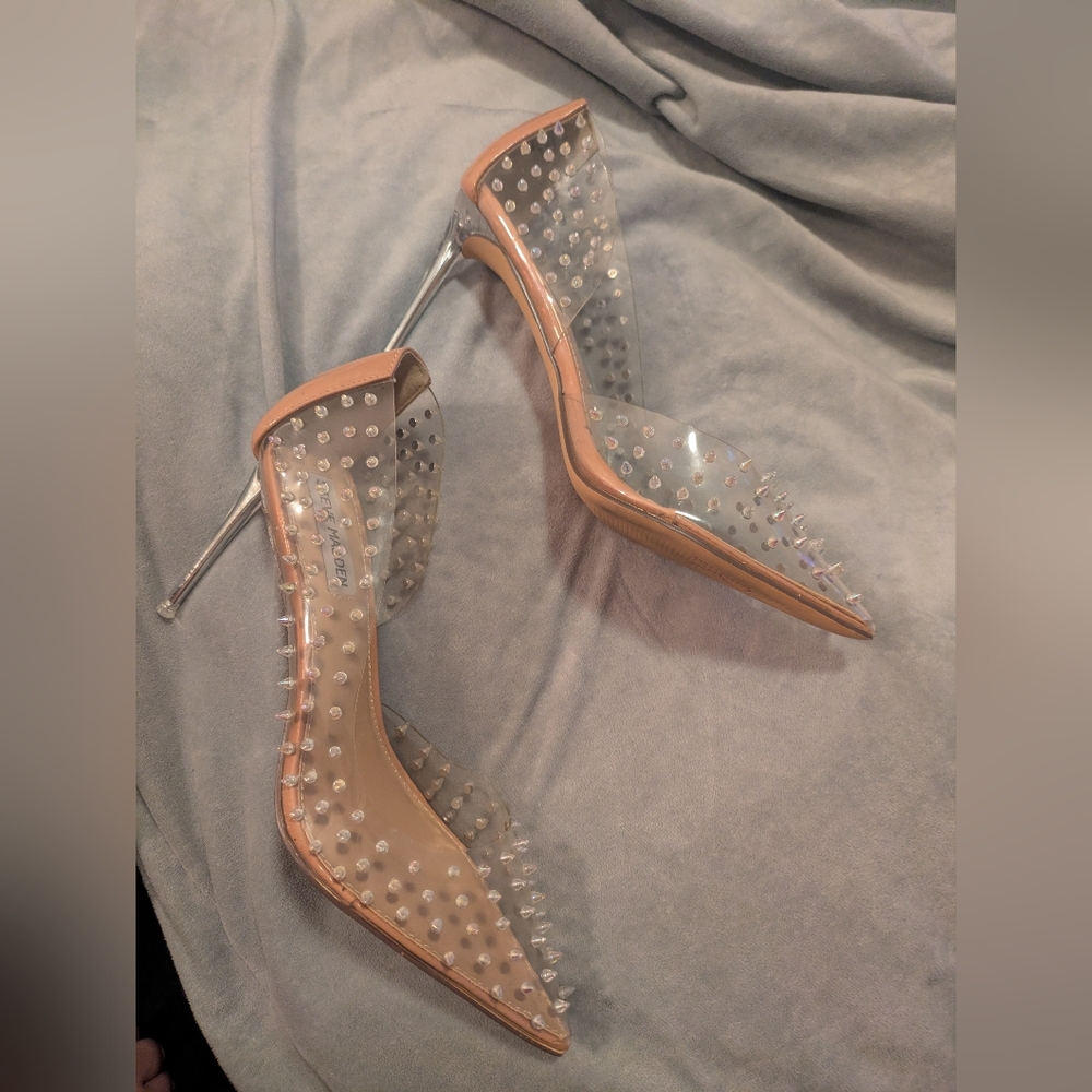 Steve Madden Clear and Nude Studded Heels - Picture 5 of 8